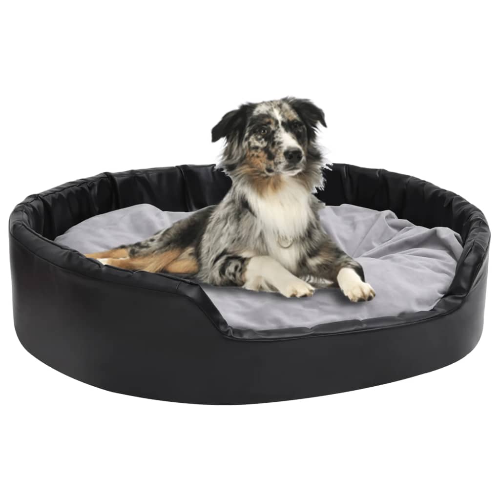 vidaXL Lit chiens Noir et gris 99x89x21 cm Peluche et similicuir