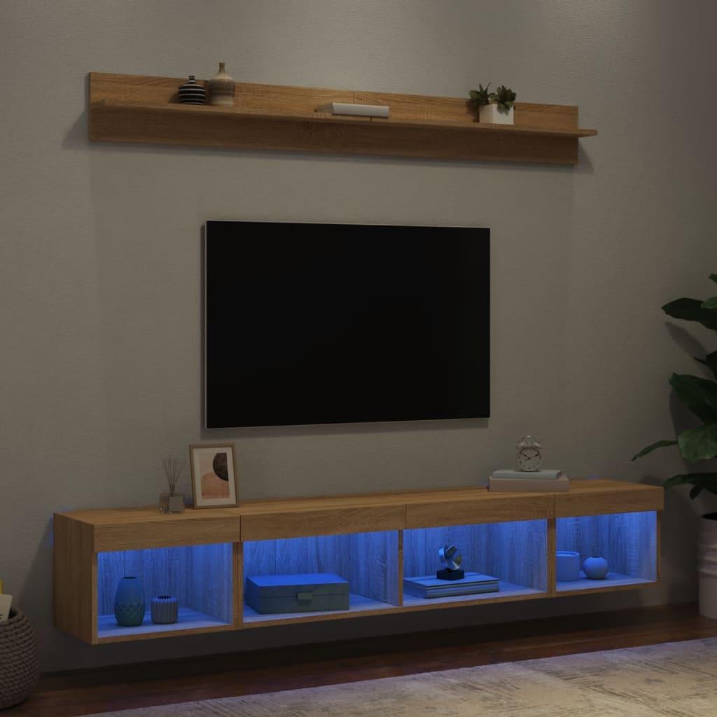 vidaXL Muebles TV pared con LED 5 pzas madera ingeniería roble Sonoma