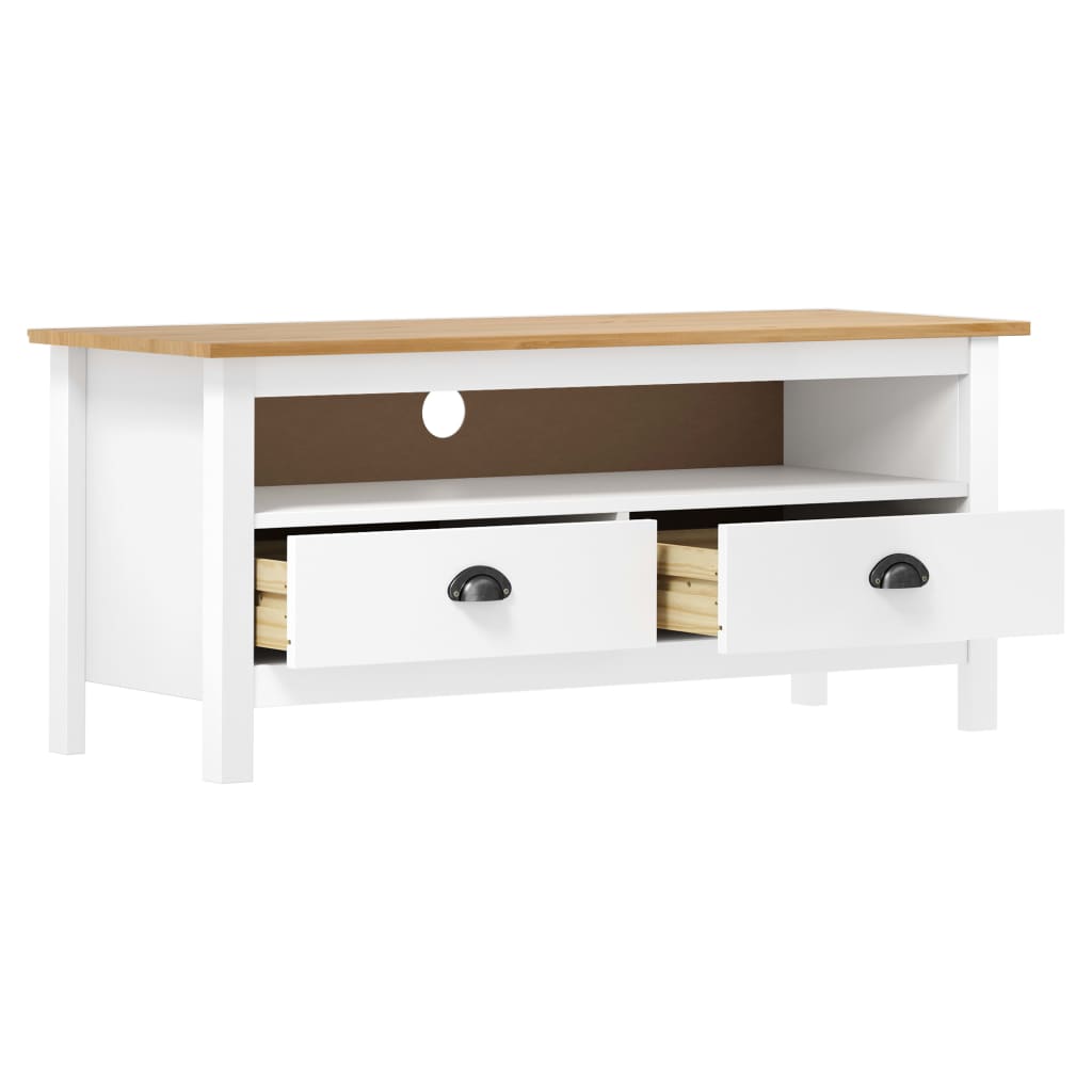 vidaXL Mueble de TV Hill madera maciza de pino blanco 110x40x47 cm - Image 3