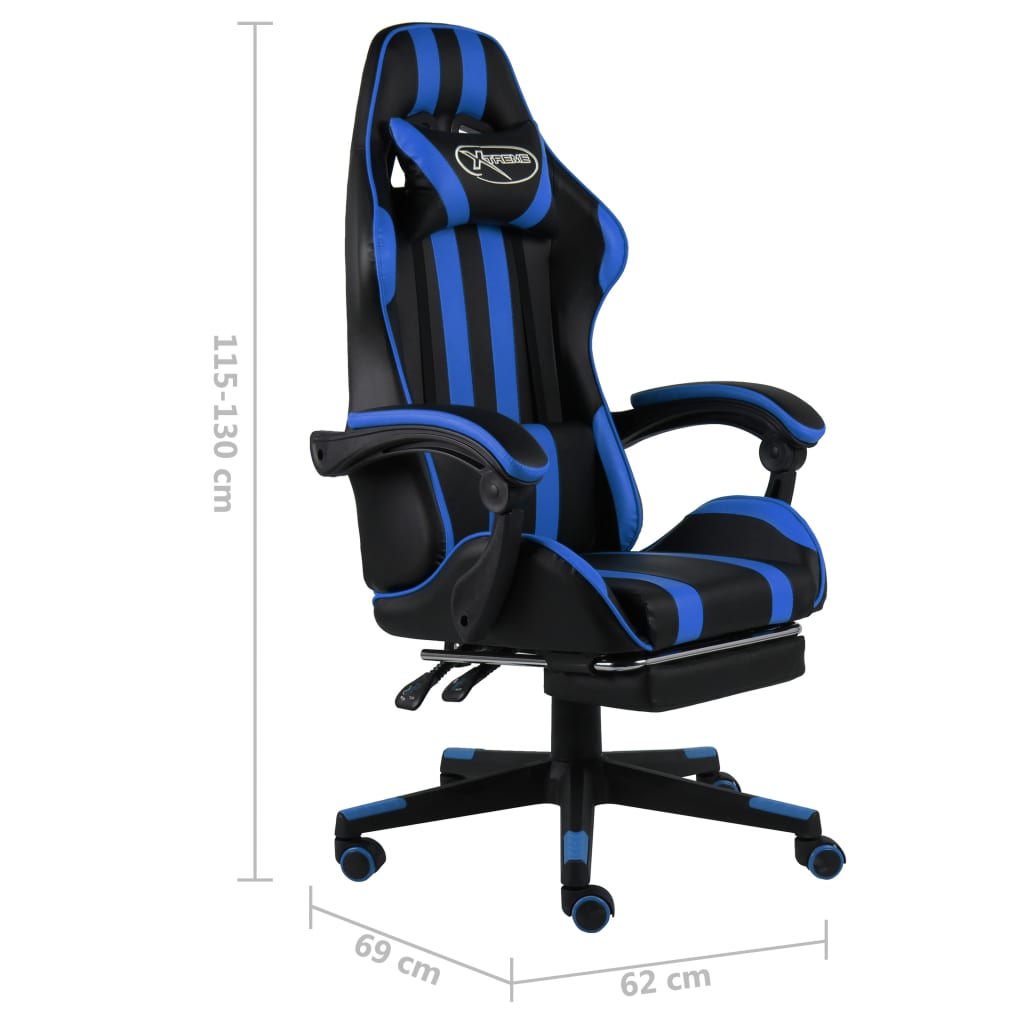 vidaXL Gaming-Stuhl mit Fußstütze Schwarz und Blau Kunstleder - Image 6