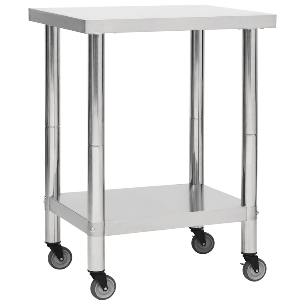vidaXL Table de travail de cuisine avec roues 80x30x85 cm Inox
