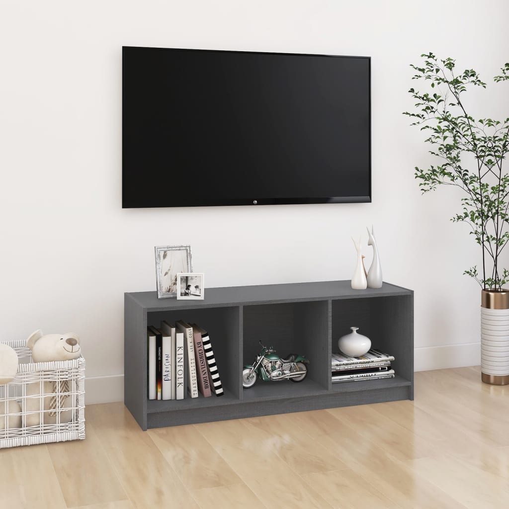 vidaXL Mueble de TV madera maciza de pino gris 104x33x41 cm