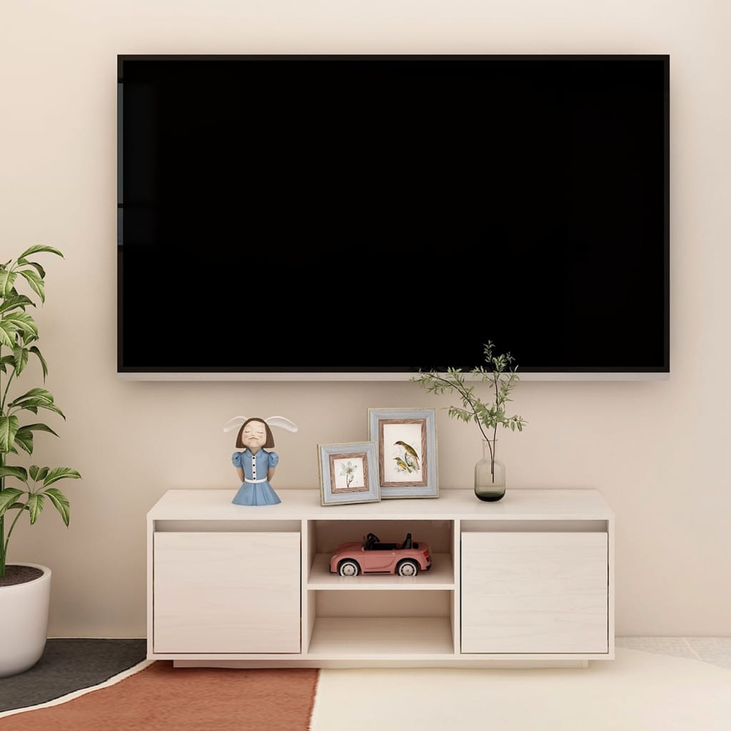 vidaXL Mueble de TV madera maciza de pino blanco 110x30x40 cm