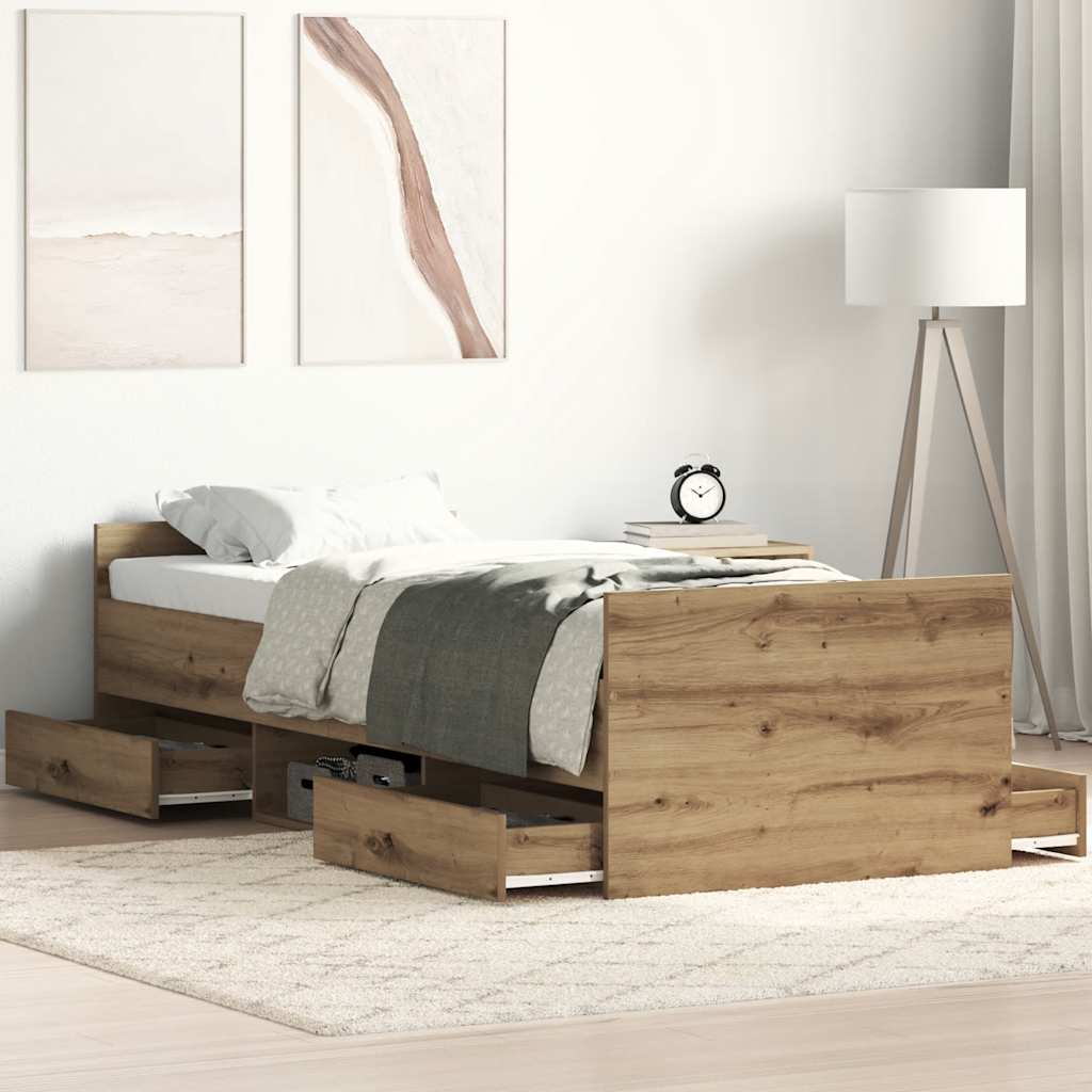 vidaXL Estructura de cama sin colchón madera de ingeniería roble