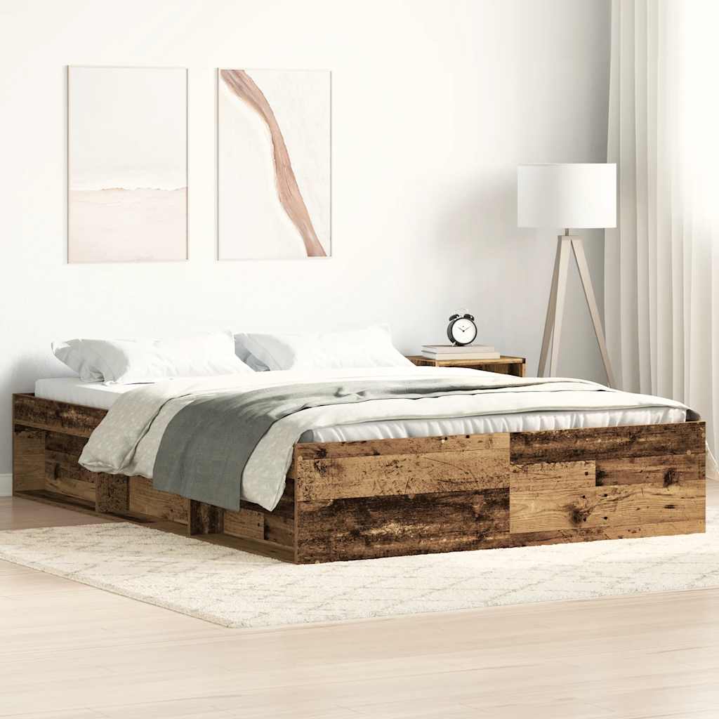 vidaXL Estructura de cama sin colchón madera de ingeniería envejecida