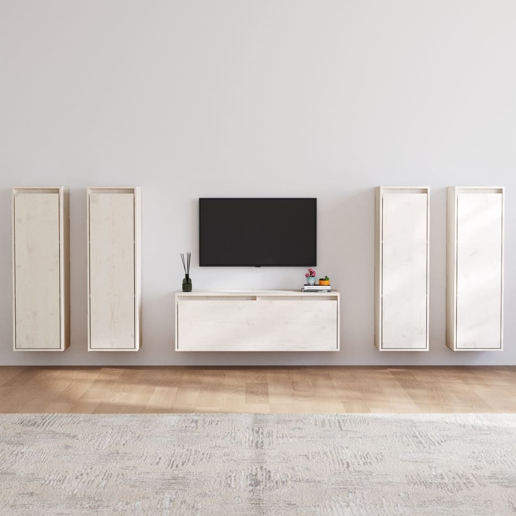 vidaXL Muebles para TV 5 piezas madera maciza de pino blanco