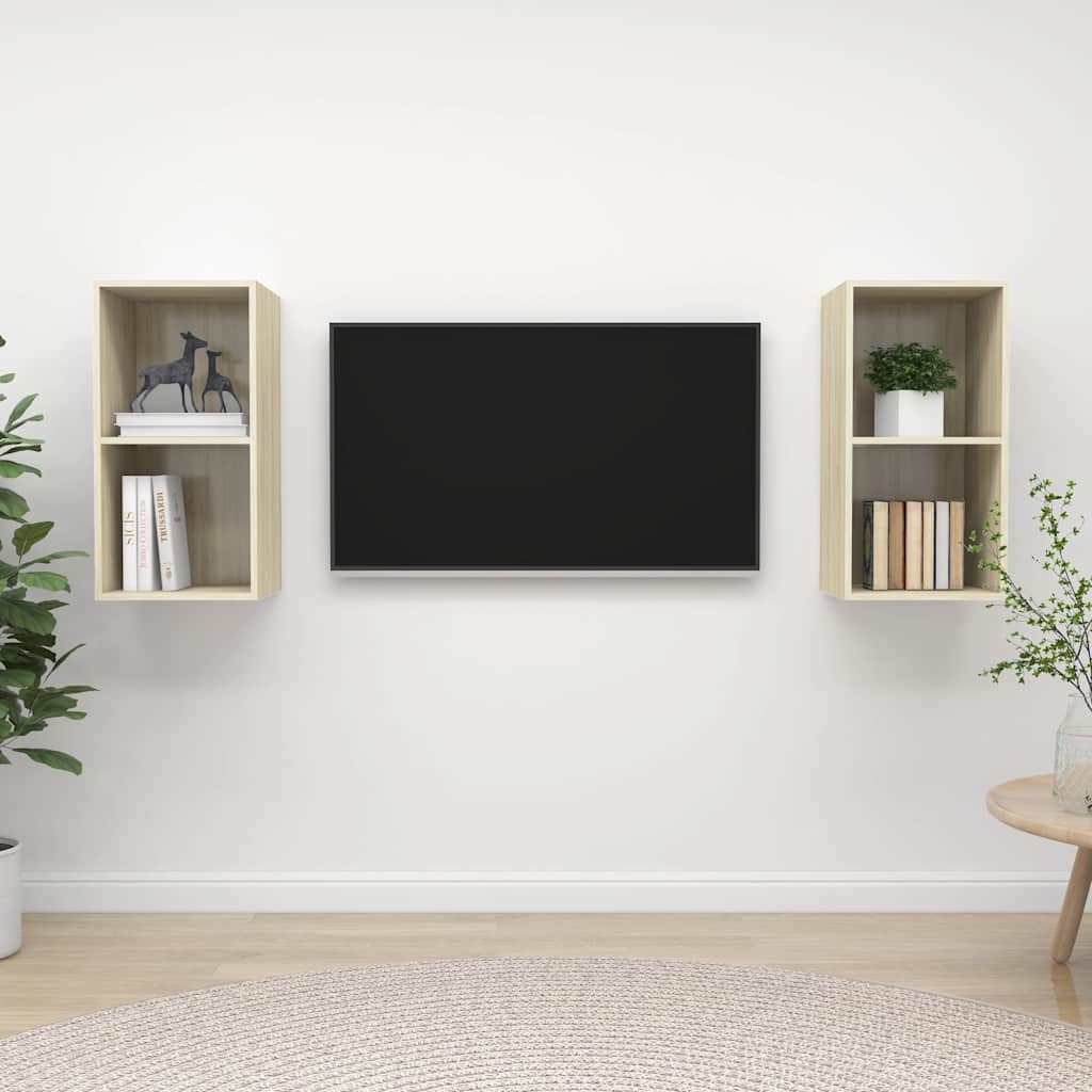 vidaXL Muebles de salón de pared 2 pzas madera ingeniería roble Sonoma