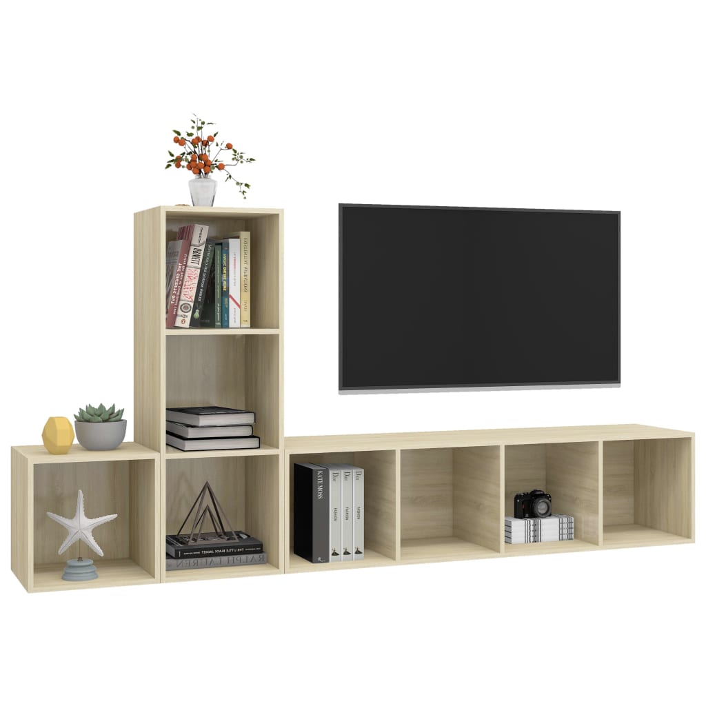 vidaXL Juego de muebles de salón 3 pzas madera ingeniería roble Sonoma - Image 3