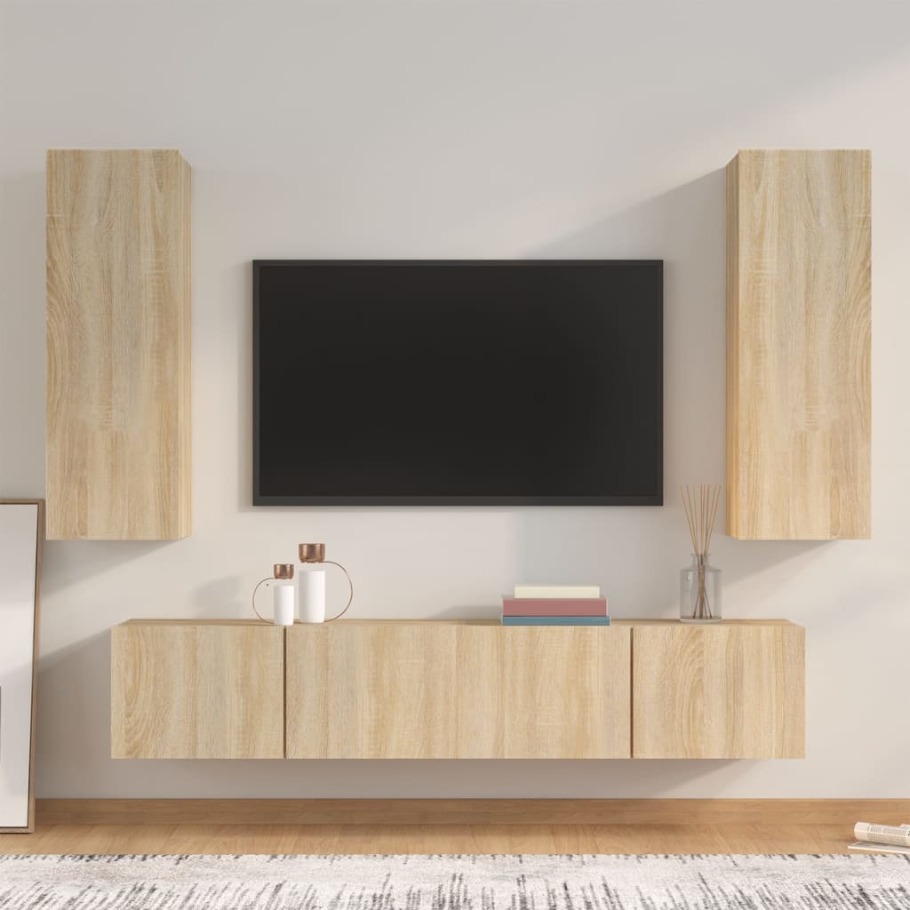 vidaXL Set de muebles para TV 4 pzas madera contrachapada roble Sonoma
