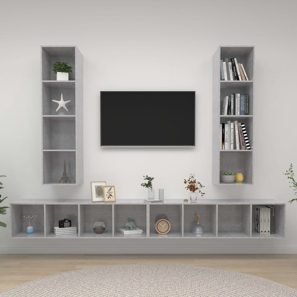 vidaXL Muebles de salón de pared 4 pzs madera ingeniería gris hormigón