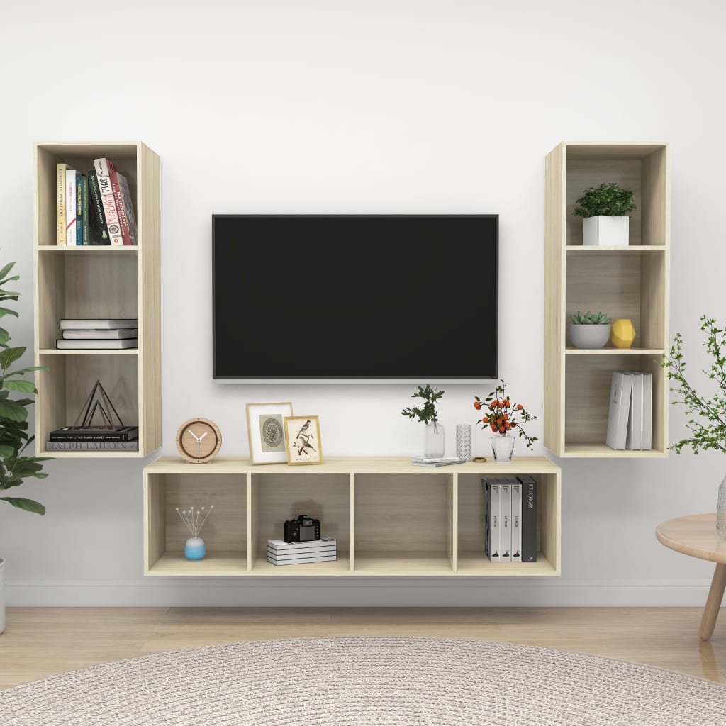 vidaXL Juego de muebles de salón 3 pzas madera ingeniería roble Sonoma