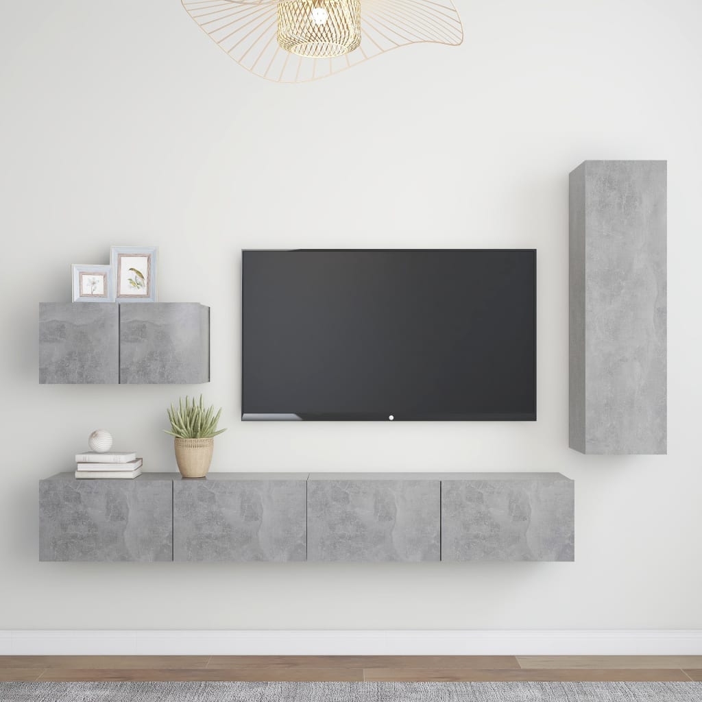 vidaXL Set muebles de salón TV 4 pzas madera ingeniería gris hormigón