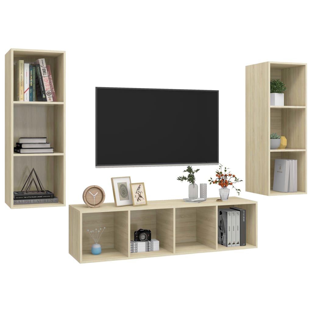 vidaXL Juego de muebles de salón 3 pzas madera ingeniería roble Sonoma - Image 3