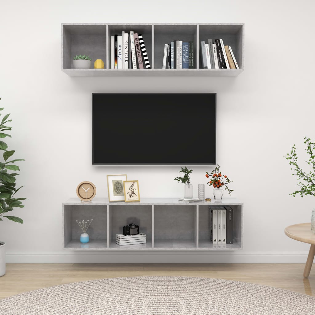 vidaXL Muebles de salón de pared 2 uds madera ingeniería gris hormigón