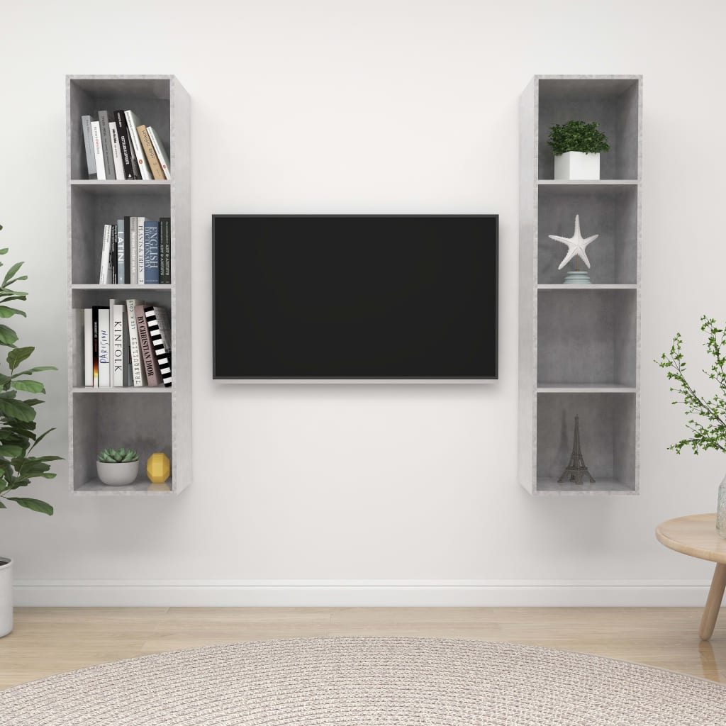 vidaXL Muebles de salón de pared 2 pzs madera ingeniería gris hormigón