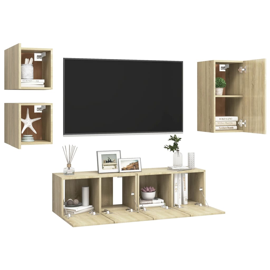 vidaXL Juego de muebles de salón 5 piezas roble Sonoma - Image 3