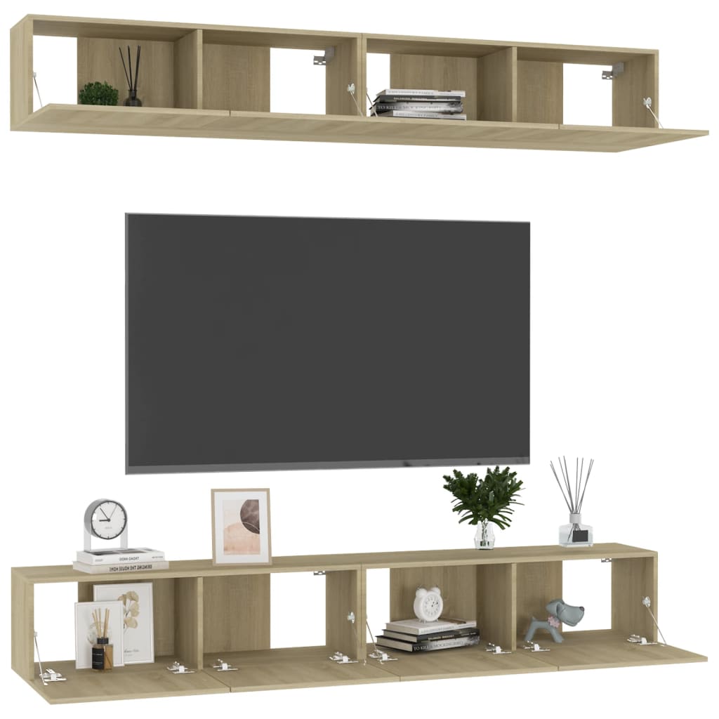 vidaXL Juego de muebles de salón 4 piezas roble Sonoma 100x30x30 cm - Image 3