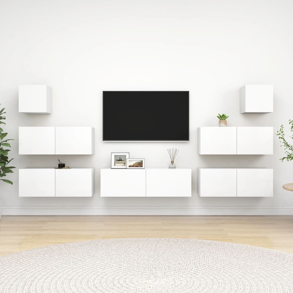 vidaXL Set de muebles de salón TV 7 piezas madera de ingeniería blanco
