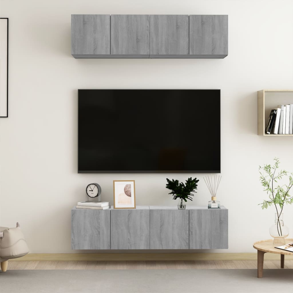 vidaXL Muebles TV de pared 4 uds contrachapada gris Sonoma 60x30x30 cm