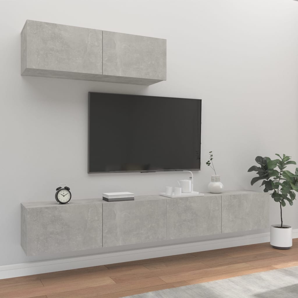 vidaXL Set de muebles de TV 3 pzas madera contrachapada gris hormigón