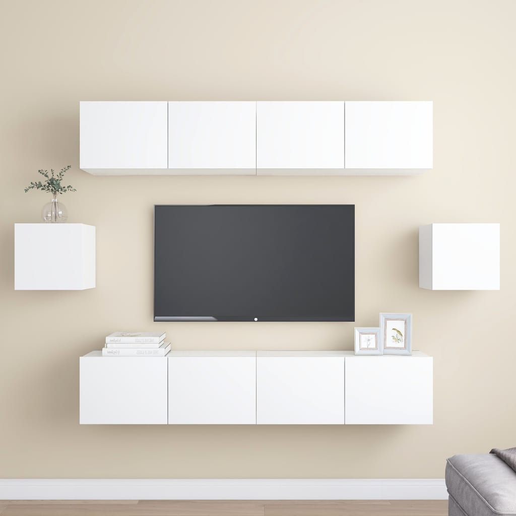 vidaXL Set de muebles de salón TV 6 piezas madera de ingeniería blanco