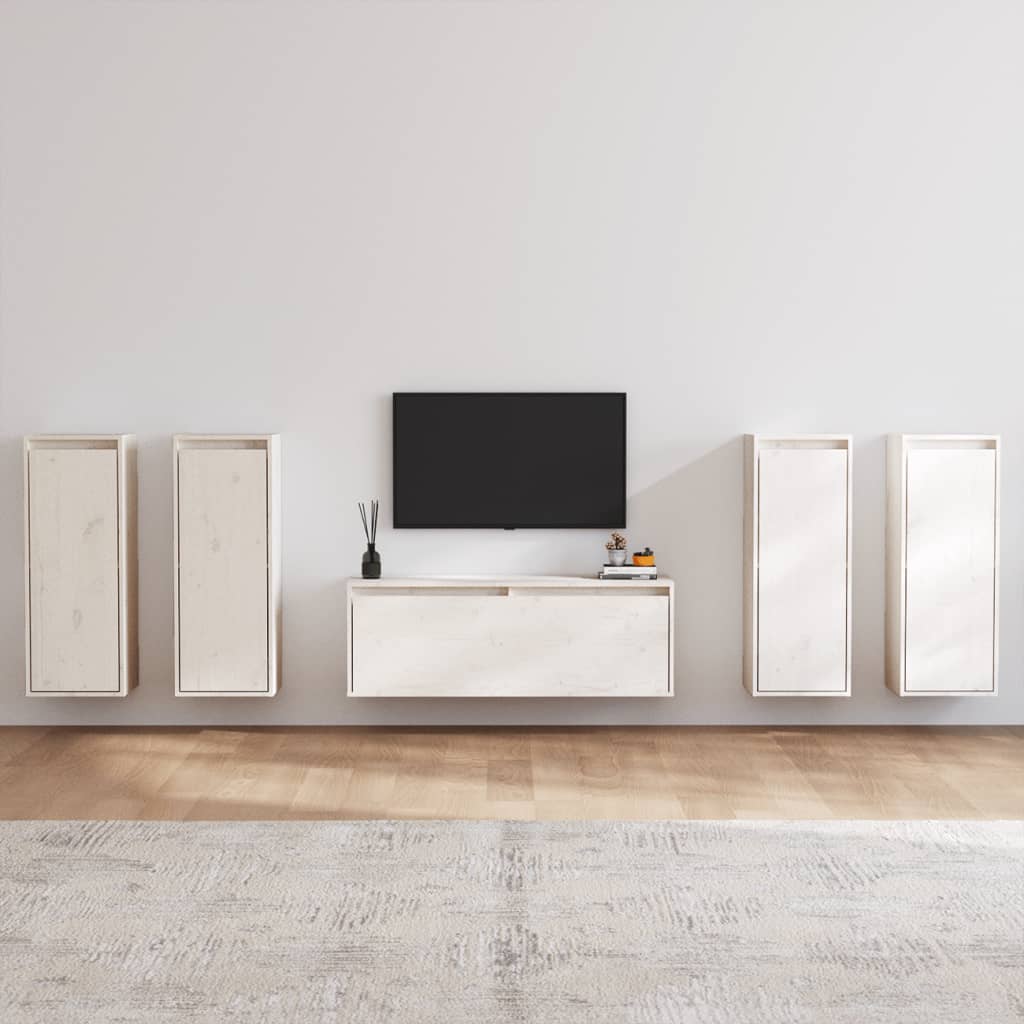 vidaXL Muebles para TV 5 piezas madera maciza de pino blanco