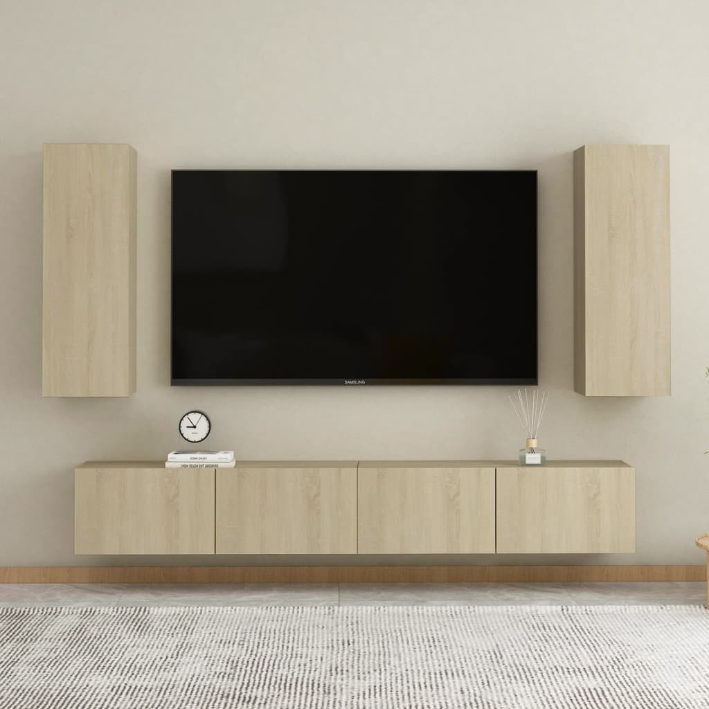 vidaXL Set de muebles salón TV 4 pzas madera ingeniería roble Sonoma
