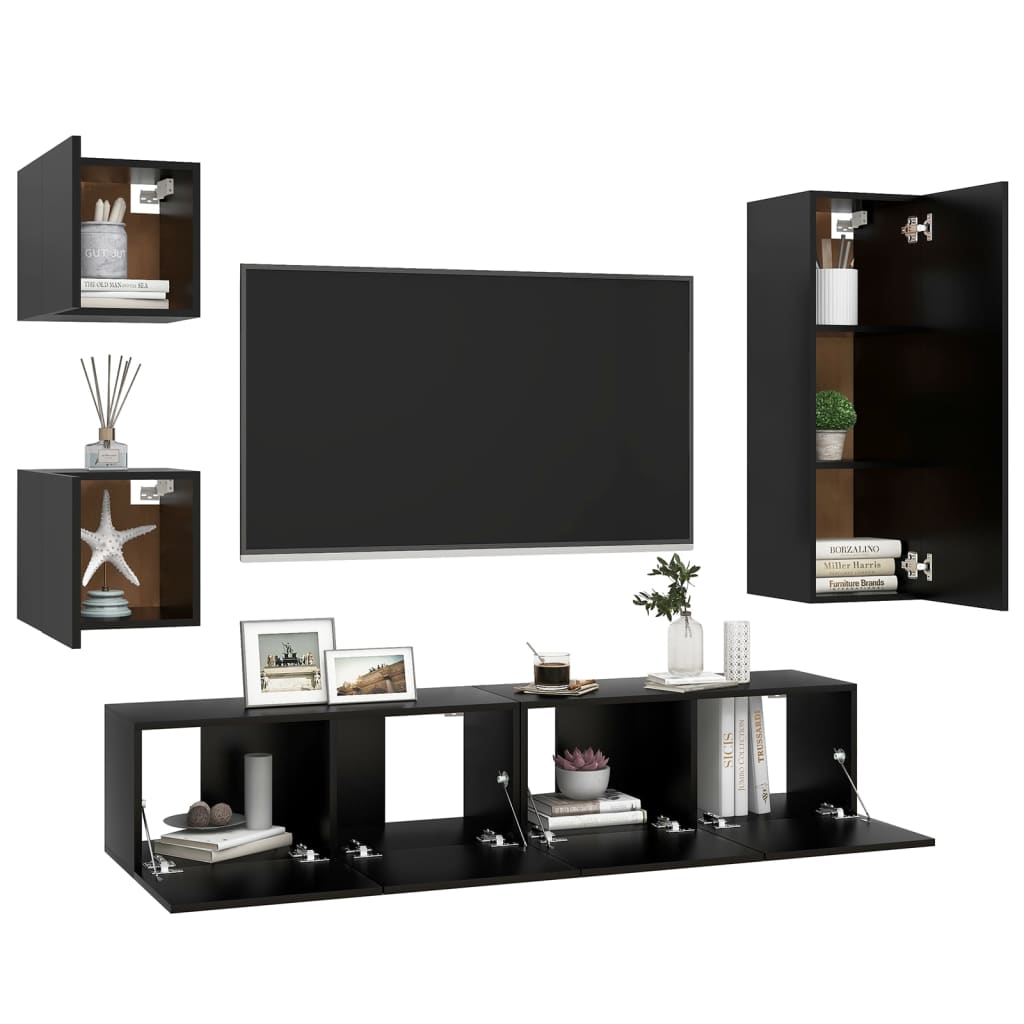 vidaXL Set de muebles de TV 5 piezas madera contrachapada negro - Image 3