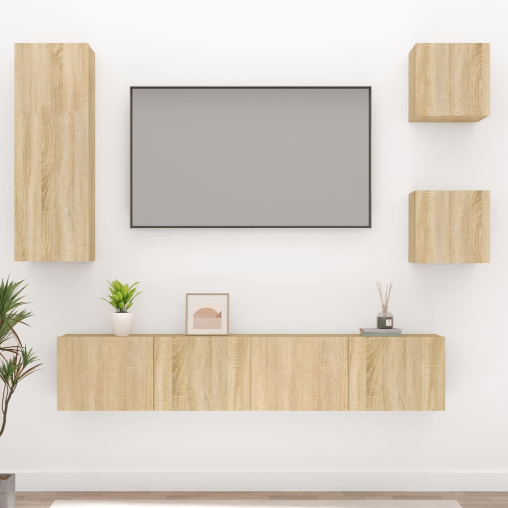 vidaXL Set de muebles para TV 5 pzas madera contrachapada roble Sonoma