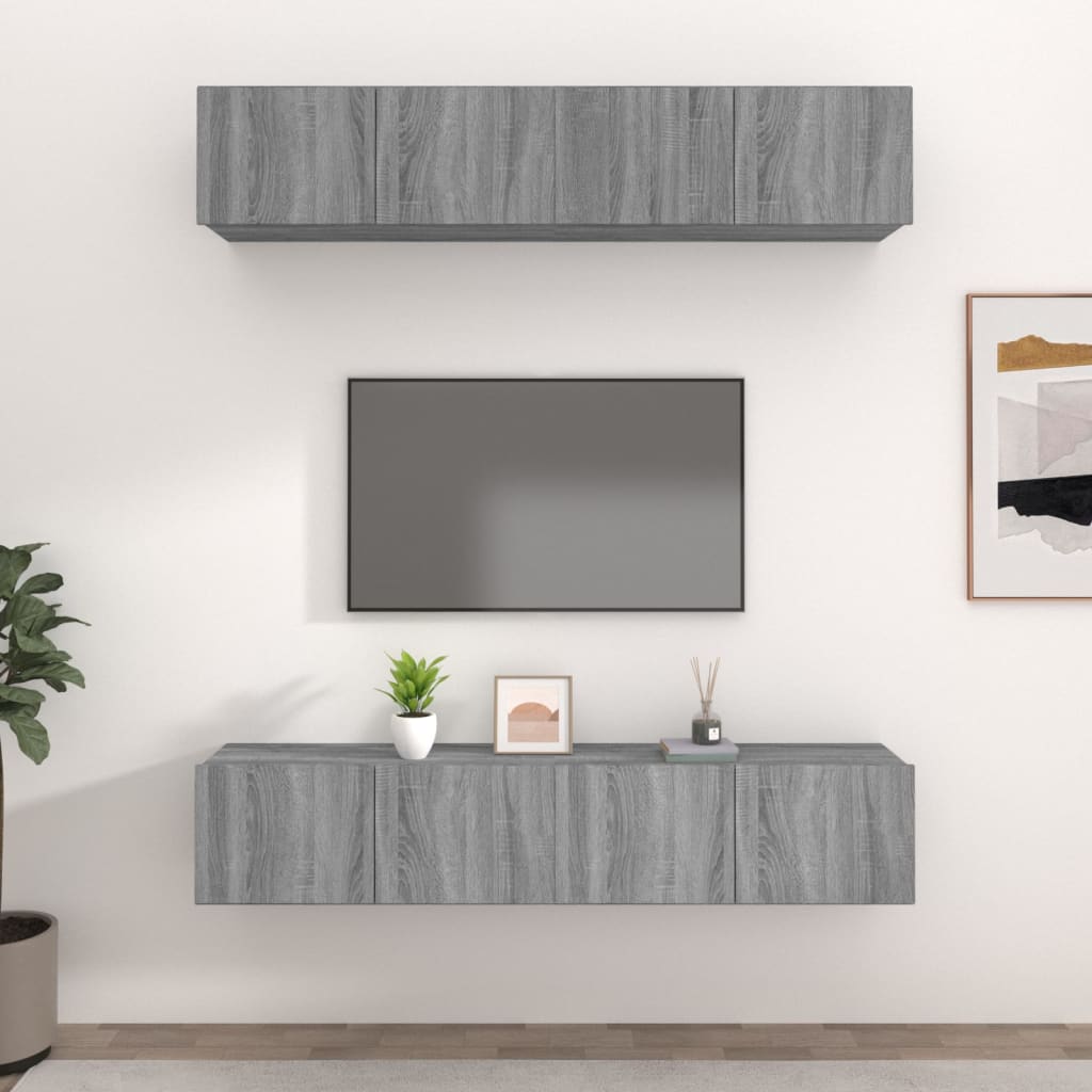 vidaXL Muebles TV 4 uds madera contrachapada gris Sonoma 80x30x30 cm