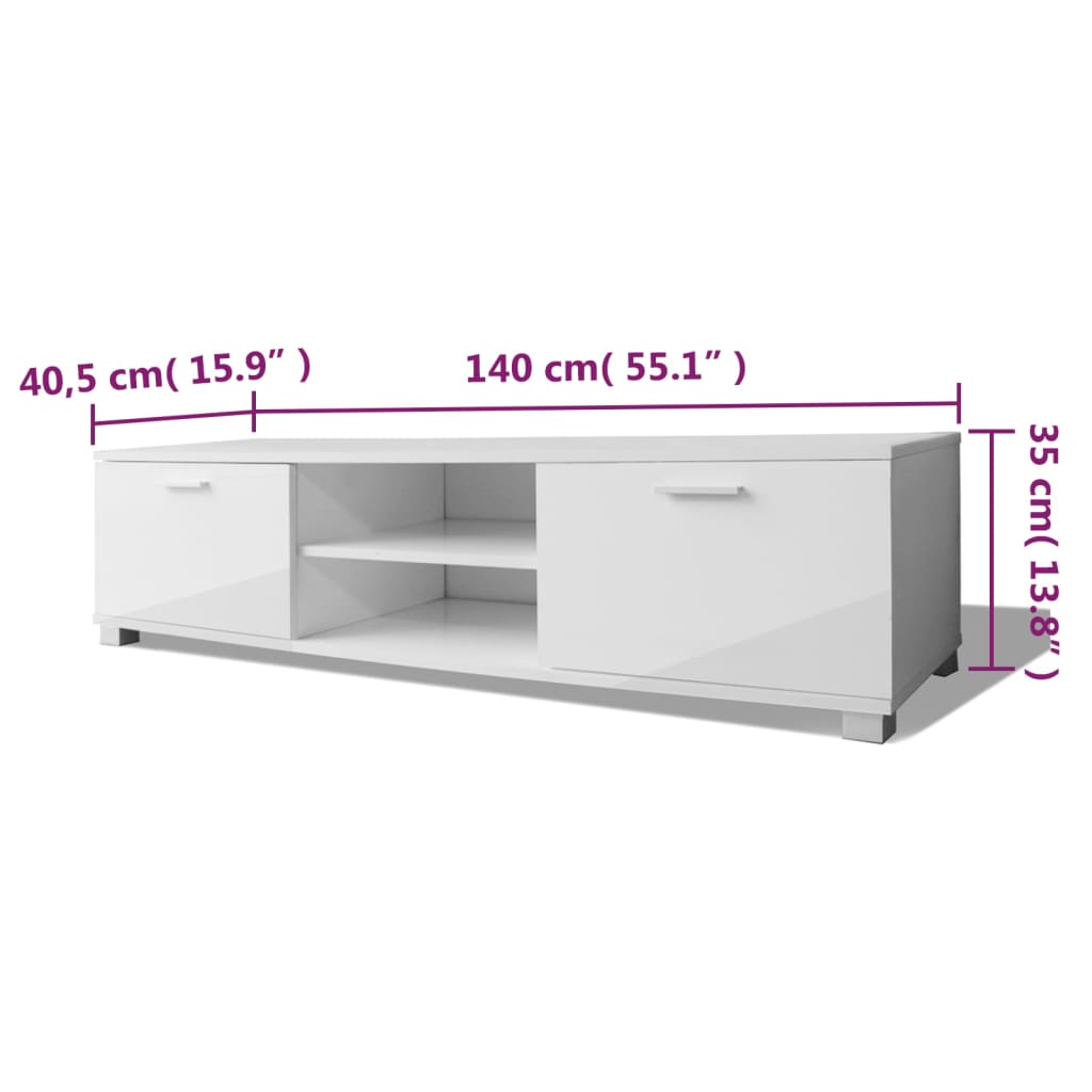 vidaXL Mueble de TV blanco brillo 140x40,5x35 cm - Image 5