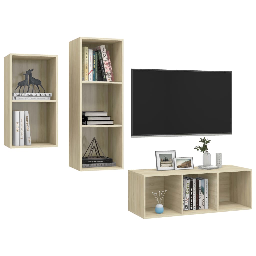 vidaXL Juego de muebles de salón 3 pzas madera ingeniería roble Sonoma - Image 3