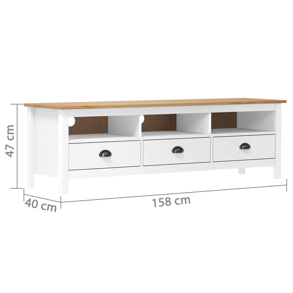 vidaXL Mueble de TV Hill madera maciza de pino blanco 158x40x47 cm - Image 4