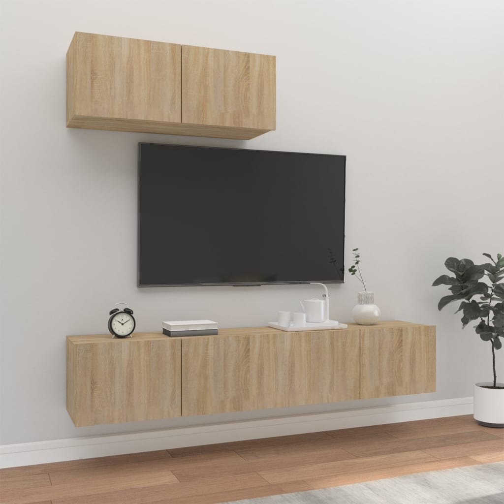 vidaXL Set de muebles para TV 3 pzas madera contrachapada roble sonoma
