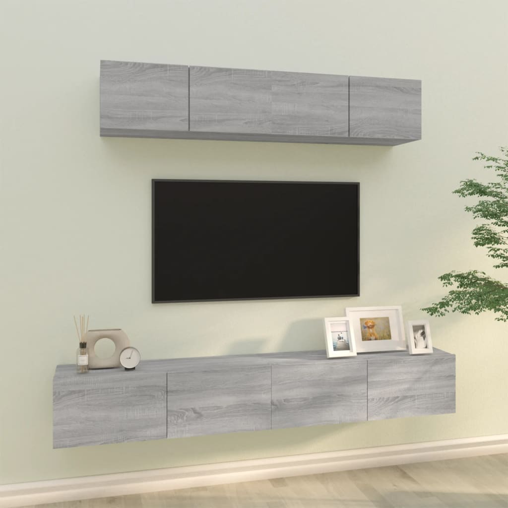 vidaXL Set de muebles para TV 4 pzas madera contrachapada gris Sonoma