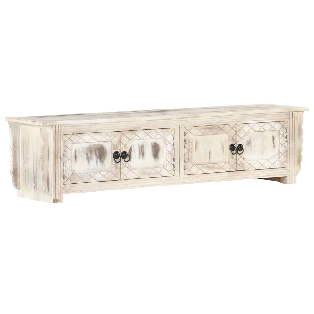 vidaXL Mueble de TV de madera maciza de mango blanco 140x30x35 cm