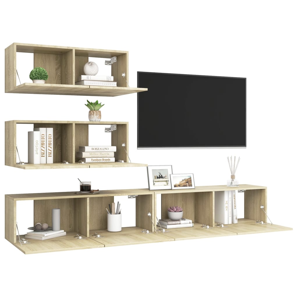 vidaXL Juego de muebles de salón 4 piezas roble Sonoma - Image 3
