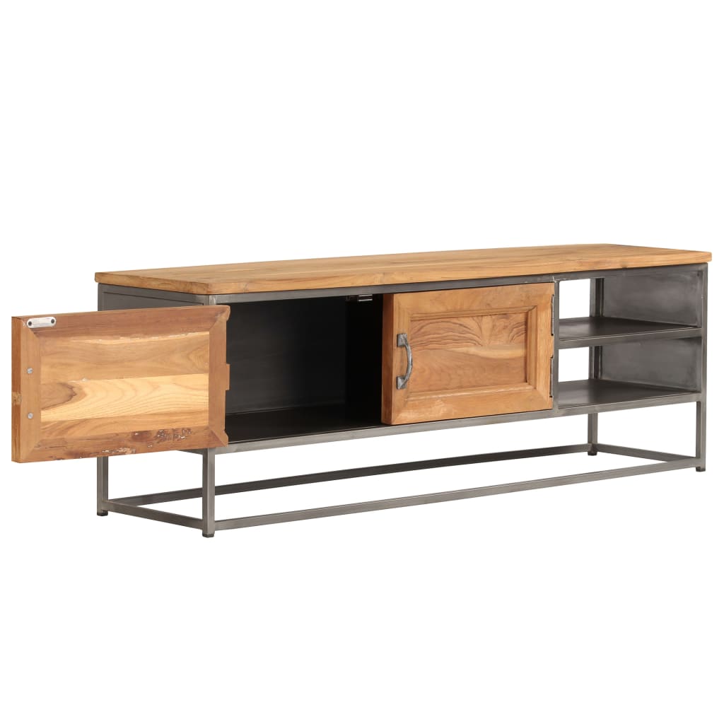 vidaXL Mueble para TV madera de teca reciclada y acero 120x30x40 cm - Image 5