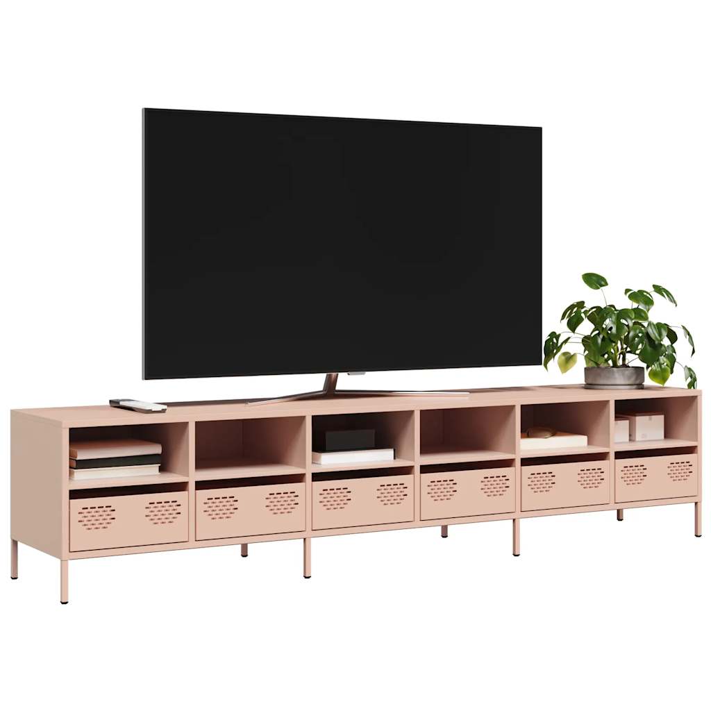 vidaXL Mueble para TV acero laminado en frío rosa 202x39x43,5 cm