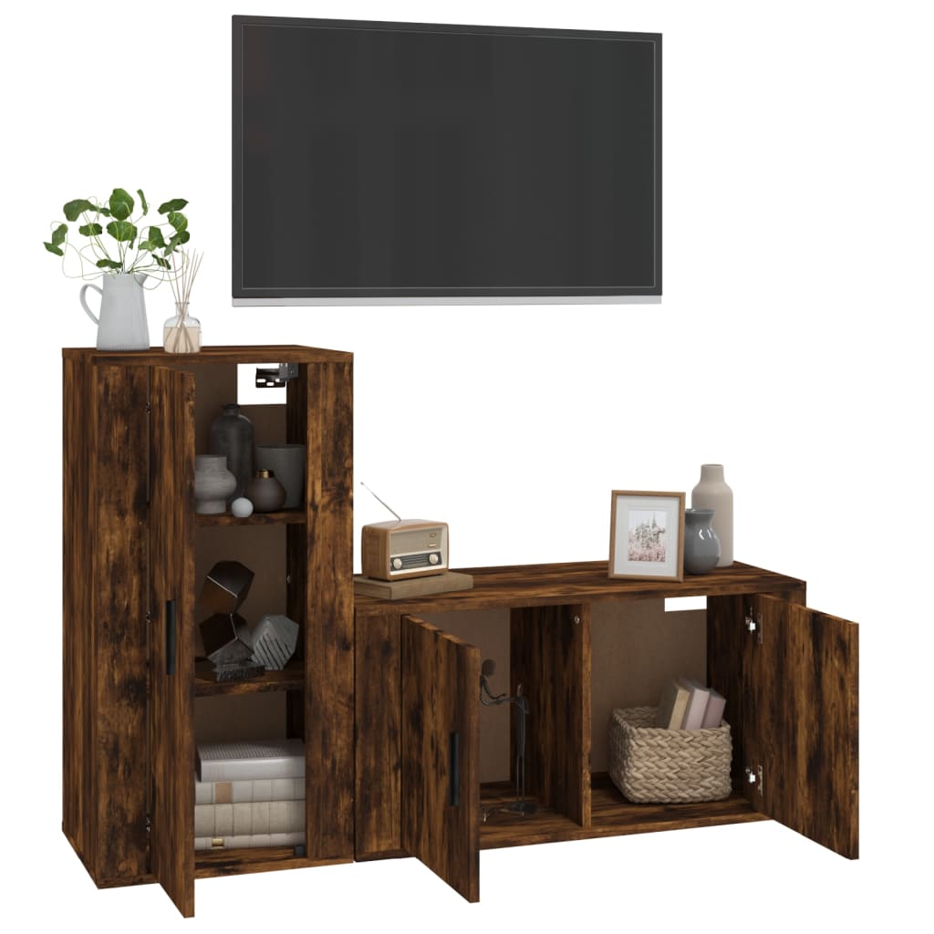 vidaXL Set de muebles de TV 2 pzas madera contrachapada roble ahumado - Image 3
