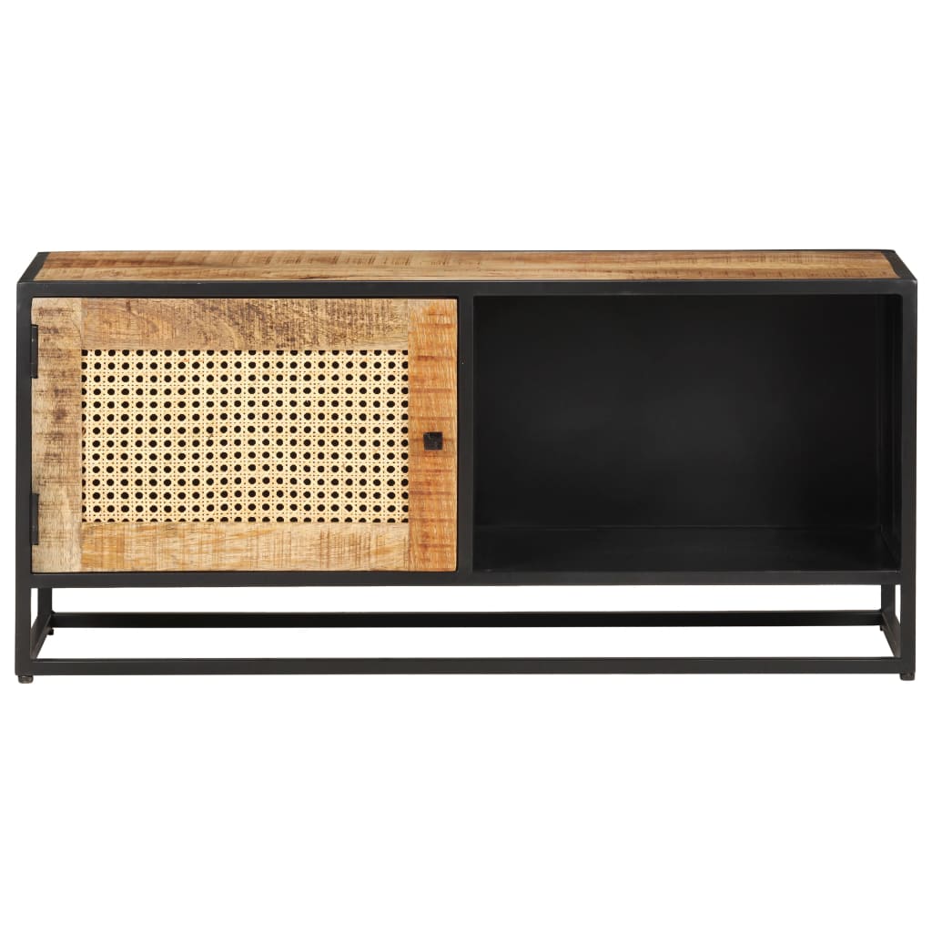 vidaXL Mueble para TV madera mango rugosa y caña natural 90x30x40 cm - Image 3