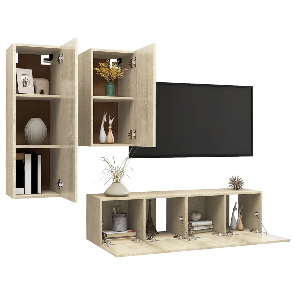 vidaXL Juego de muebles de salón 4 piezas roble Sonoma - Image 3