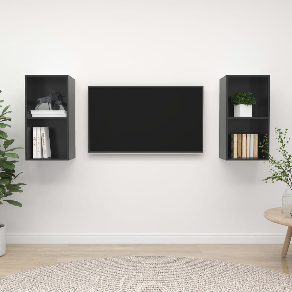 vidaXL Muebles de salón de pared 2 pzas madera ingeniería gris brillo