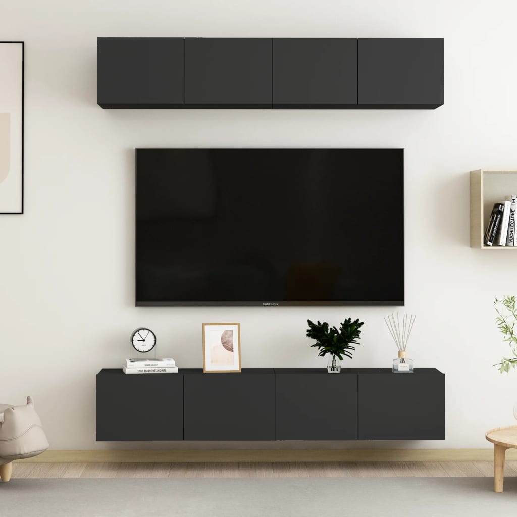 vidaXL Muebles de salón 4 uds madera ingeniería negro 80x30x30 cm