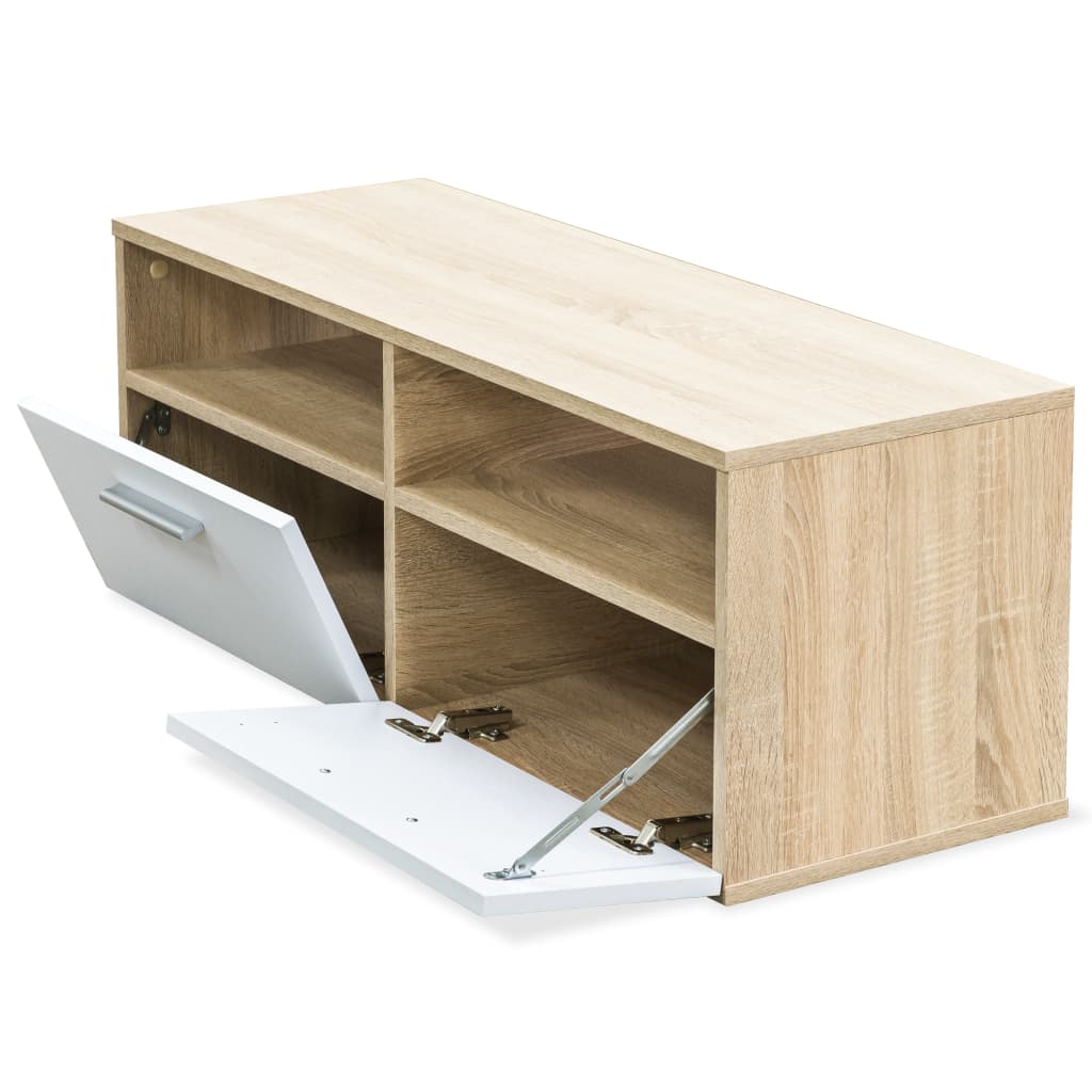 vidaXL Mueble de TV madera de ingeniería roble y blanco 95x35x36 cm - Image 3