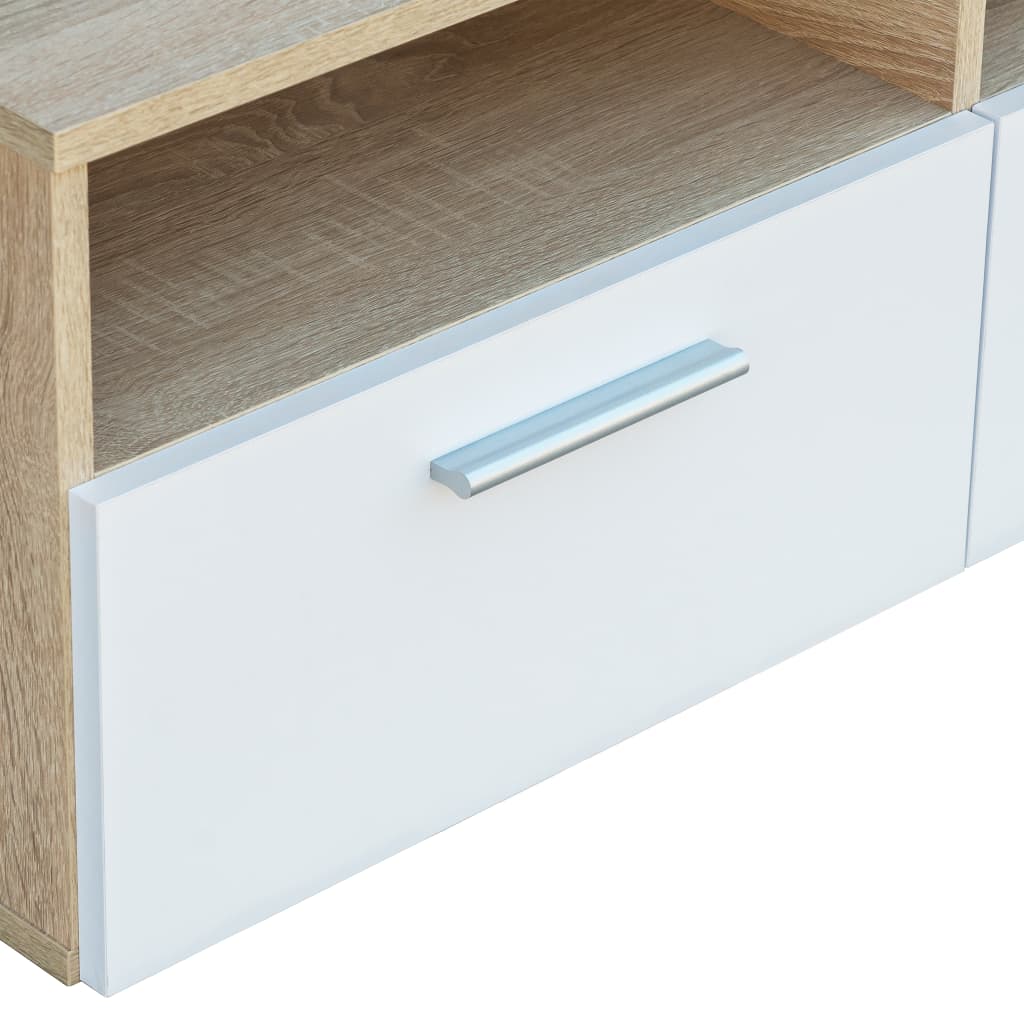 vidaXL Mueble de TV madera de ingeniería roble y blanco 95x35x36 cm - Image 4