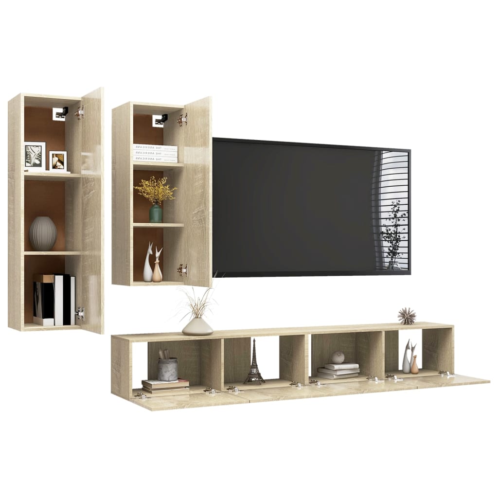 vidaXL Juego de muebles de salón 4 piezas roble Sonoma - Image 3
