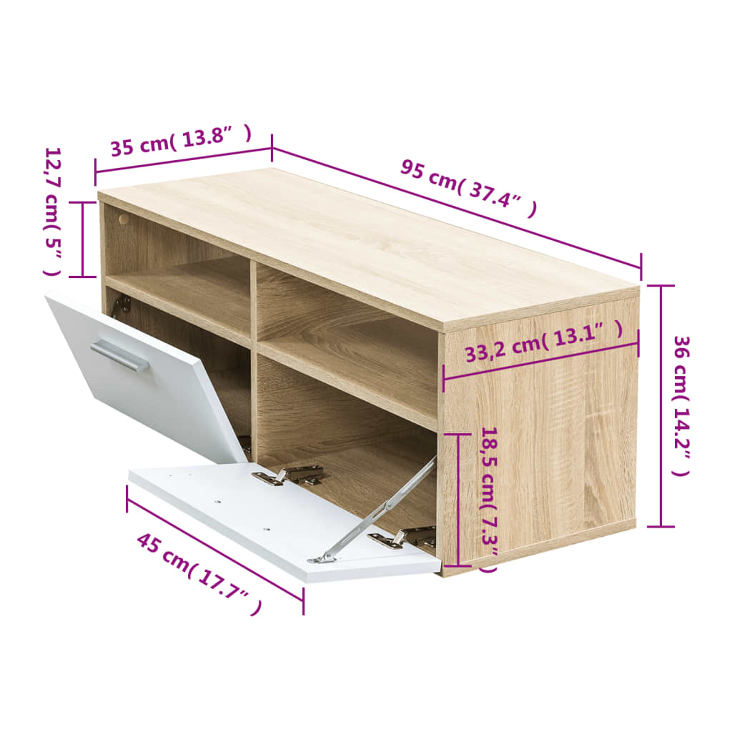 vidaXL Mueble de TV madera de ingeniería roble y blanco 95x35x36 cm - Image 5