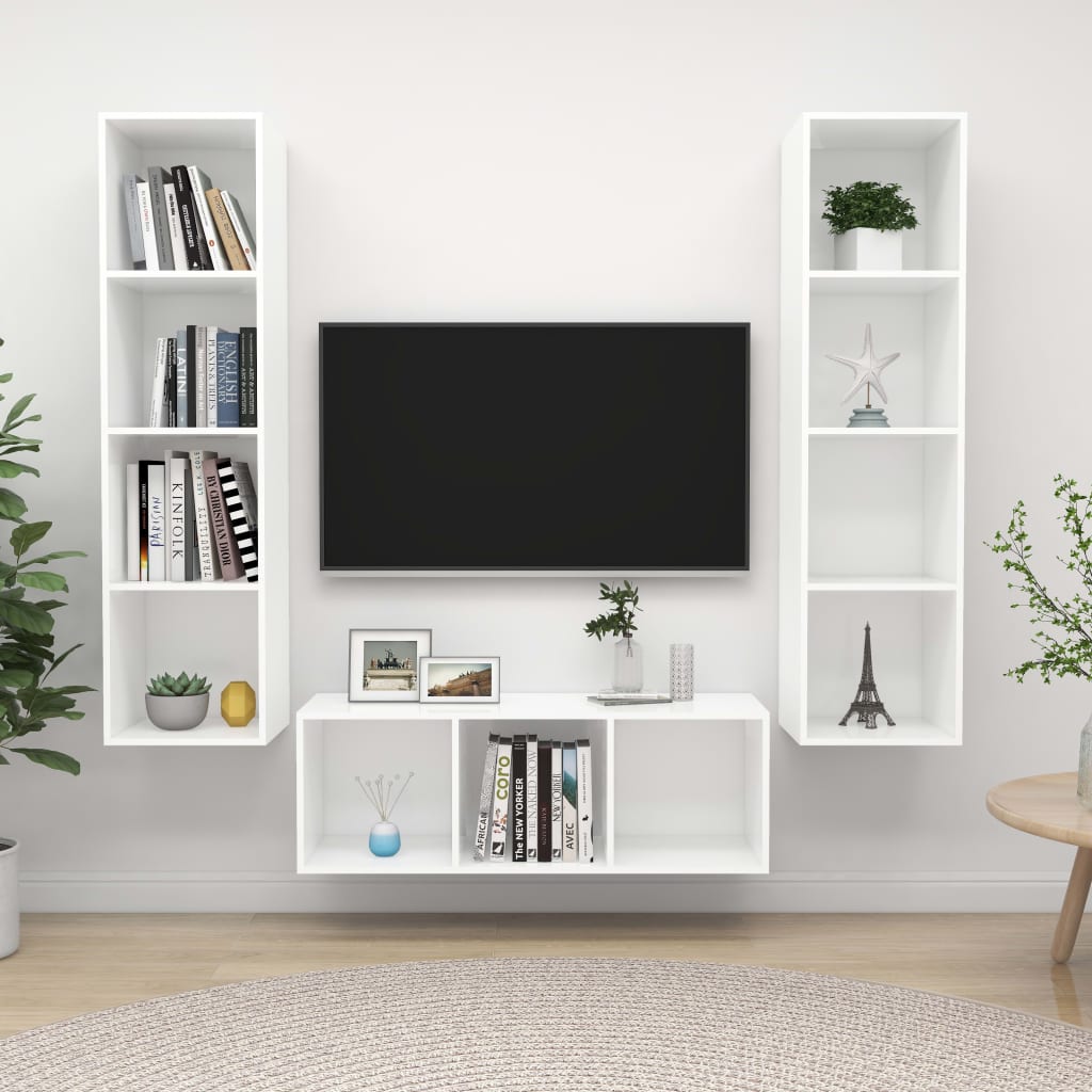 vidaXL Juego de muebles de salón 3 piezas madera de ingeniería blanco
