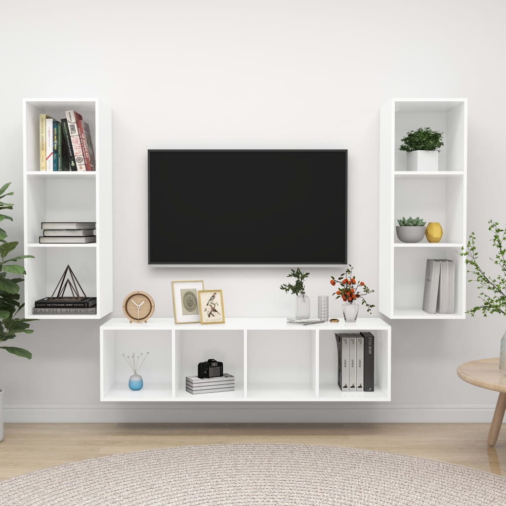 vidaXL Juego de muebles de salón 3 piezas madera ingeniería blanco